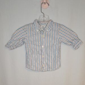 GAP Kids Striped Button-Down Shirt - Blue, White, Brown